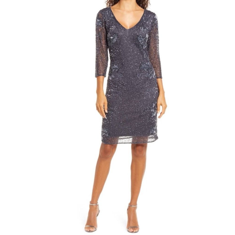 Beaded V-neck Cocktail Dress - Size 12